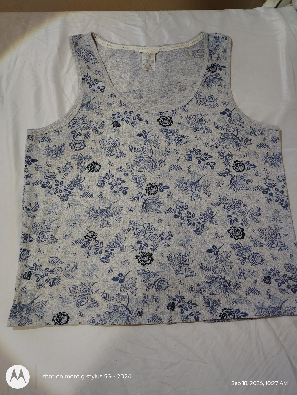 Lucky Brand White Tank with Blue Floral Print